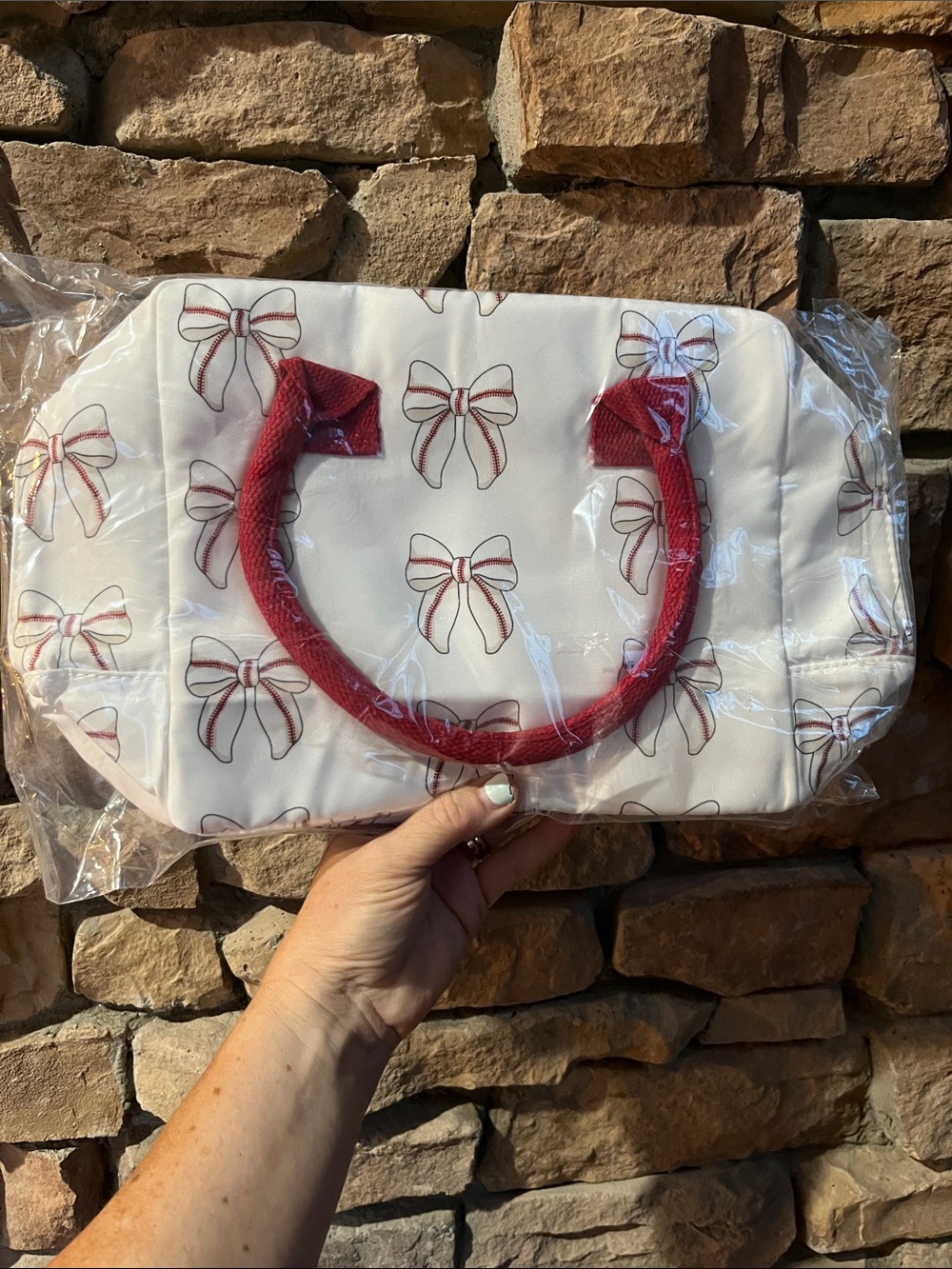 Baseball Bow Red handle tote bag